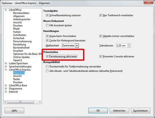 Als weitere Voraussetzung müssen Sie in den Impress-Optionen die Remote-Kommunikation erlauben. (c) Thomas Rieske