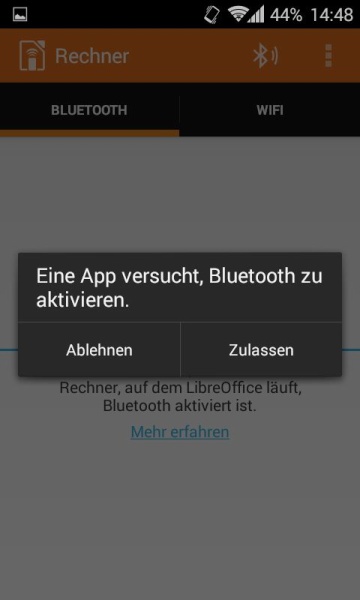 Entscheiden Sie sich für eine Bluetooth-Verbindung, müssen Sie der App erst den Zugriff gestatten. (c) Thomas Rieske