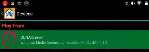 Nach einigen Sekunden ist der DLNAServer im Netzwerk per UPnP verfügbar und der Client, hier ein Android- Tablet, hat ihn bereits gefunden. (c) Wolski