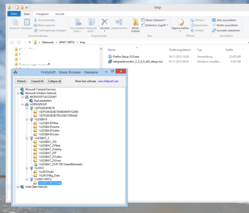 Ein Klick führt in die ausgewählte Freigabe: Der Network Share Browser bietet kaum zusätzliche Funktionen, arbeitet aber logisch und erlaubt dem Nutzer den direkten Zugriff auf die Freigaben im Windows Explorer. (c) Schlede/Bär