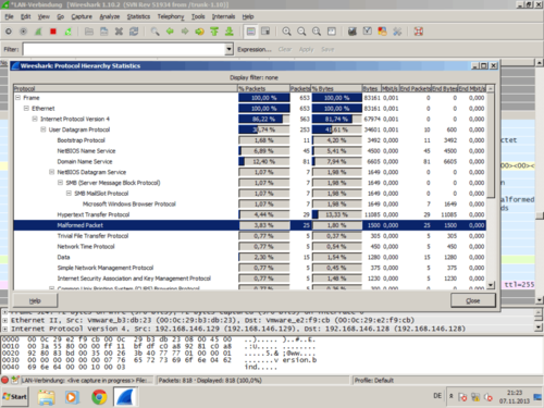 Gute Frage: Wie setzt sich der Netzwerkverkehr eines Wireshark-Mitschnitts zusammen? In dem hier gezeigten Beispiel sind 3,83 Prozent der Datenpakete 