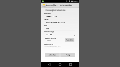 Android und Office 365 - Korrekten Servernamen eingeben In Android müssen Sie den Servernamen für Office 365 manuell eintragen. (c) Thomas Joos