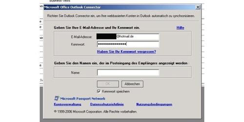 Kontodaten eingeben in Office Outlook Connector (c) pcwelt.de