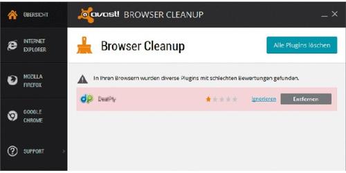 Avast Browser Cleanup findet und beseitigt schädliche Browser- Plug-ins sowie durch Adware oder Malware geänderte Suchmaschineneinträge. (c) pcwelt.de