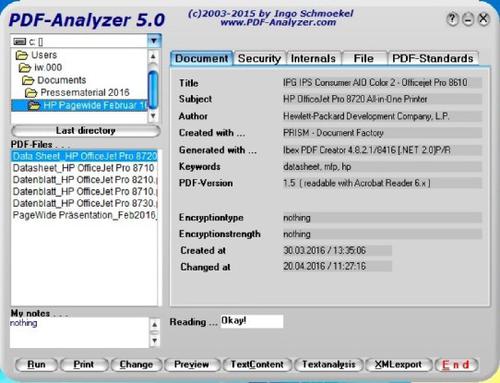 Nützliche Infos zum PDF-Dokument wie den Autor oder die Zeichenanzahl zeigt PDF-Analyzer an. Dazu können Sie das PDF mit dem Tool in ein XML umwandeln. (c) computerwoche.de