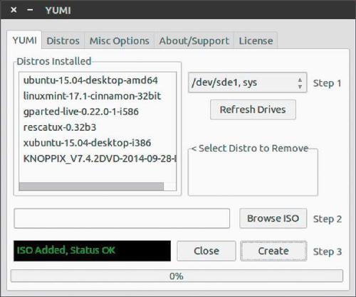 Yumi erstellt aus ISO-Dateien einen bootfähigen USB-Stick. Der USB-Stick muss mit dem Dateisystem FAT32 formatiert sein. (c) tecchannel.de