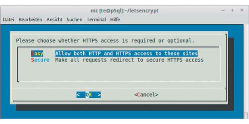 Der Let’s-Encrypt-Client kann Apache so konfigurieren, dass alle Anfragen auf „https://“ umleitet. (c) tecchannel.de