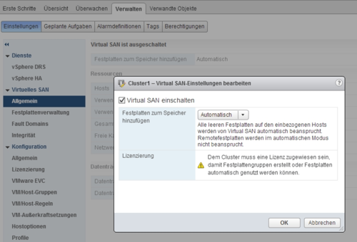 In VMware vSphere können Sie ein Software-Defined-Storage-System mit einem vSAN aufbauen. Dabei werden die lokalen Festplatten der einzelnen Cluster zu einem virtuellen Speicher zusammengefasst. (c) Thomas Joos