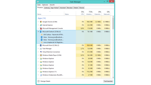 Outlook startet nicht, weil Prozess noch aktiv ist (c) Thomas Joos