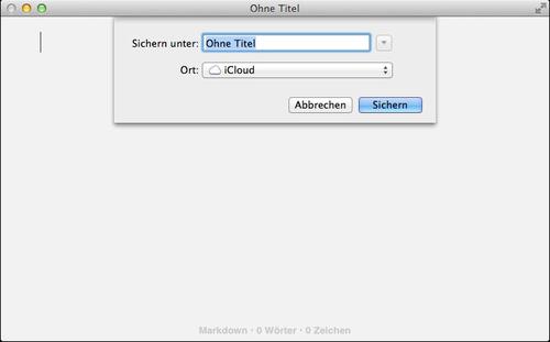 Beim Speichern-Dialog ist standardmäßig iCloud als Ort gewählt. (c) Lukas Leitsch