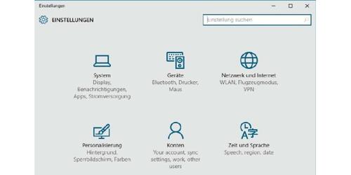 Die „Einstellungen“ unter Windows 10 wirken aufgeräumt. Viele weitere Optionen sind allerdings nach wie vor in der Systemsteuerung zu finden. (c) computerwoche.de