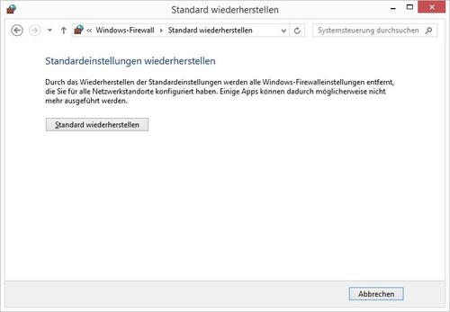 Reset: Wenn Sie die Firewall auf die Standardeinstellungen zurücksetzen, gehen alle vorgenommenen Anpassungen verloren. (c) Thomas Rieske