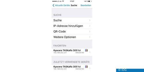 Auch ein drahtgebundener Netzwerkdrucker ist fit fürs mobile Drucken. Fügen Sie ihn etwa in der Print-App über seine feste IP oder über „Suche“ hinzu. (c) IDG