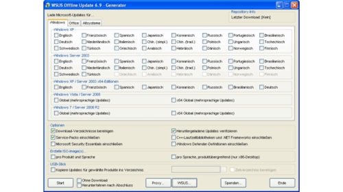 Die Oberfläche von WSUS Offline Update bietet Optionen für verschiedene Varianten von Windows und Office. (c) cio.de