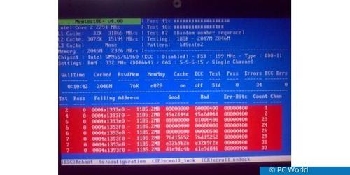 Hier hat Memtest gleich mehrere Fehler gefunden. (c) IDG