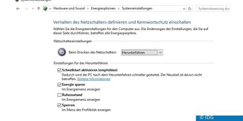 Aktivieren des Schnellstarts in Windows 8.1 und Windows 10 (c) IDG