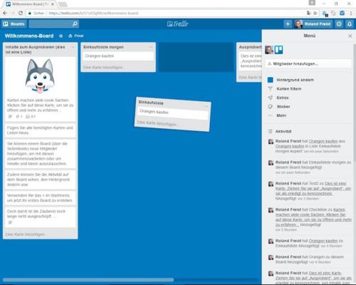 Trello orientiert sich an Projekttafeln mit Post-it-Zetteln und lässt Sie die einzelnen Karten ganz einfach per Drag & Drop mit der Maus verschieben. (c) IDG
