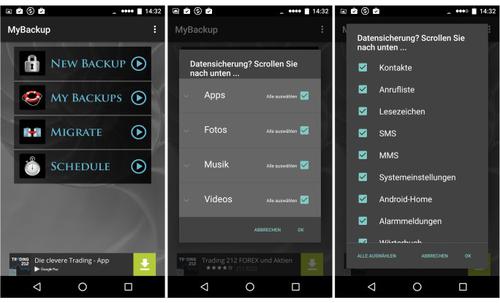 Mit der kostenlosen Version von MyBackup sichern Sie Daten, Medien und Apps direkt auf dem Smartphone (c) pcwelt.de