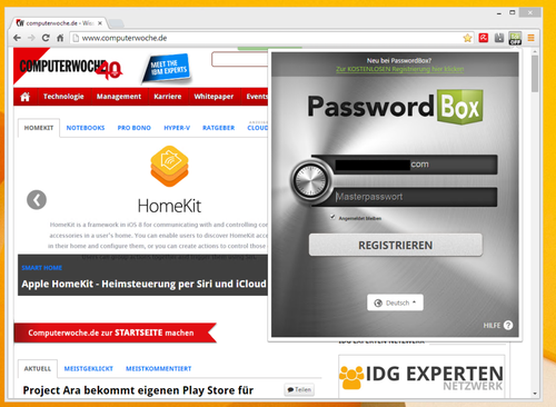 Das Add-on PasswortBox: Ohne ein Konto beim Anbieter, kann diese Erweiterung nicht verwendet werden. (c) computerwoche.de