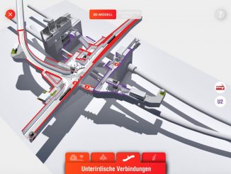 U2xU5-App: Screenshot der unterirdischen Verbindungen der Station Matzleinsdorfer Platz.