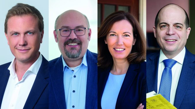 Das Konsortium der UBIT Wien: v.l.n.r.: Martin Puaschitz, Obmann / Rüdiger Linhart, Berufsgruppensprecher IT / Elisabeth Babnik, Berufsgruppensprecherin Unternehmensberatung / Thomas Stefan Wurst, Berufsgruppensprecher Buchhaltung (c) Weinwurm/Babnik Communictions/Weinwurm/Wieser