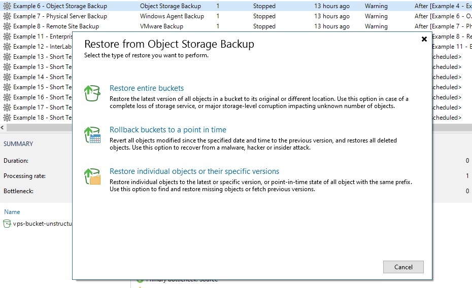 Screenshot des Veeam Wiederherstellungs Fensters.