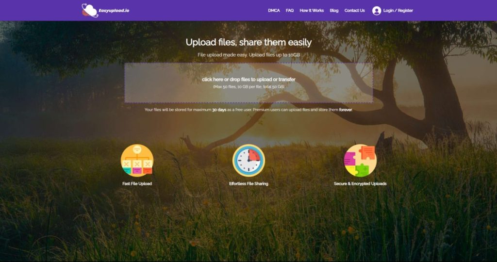 Screenshot der File Sharing Seite easyupload
