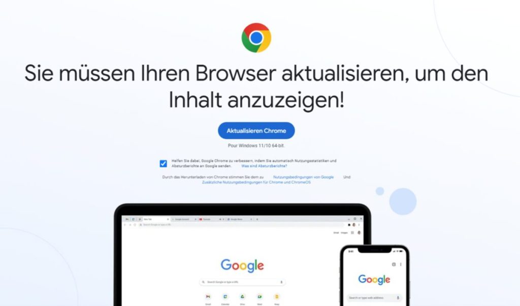 Beispiel eines gefälschten Browser-Updates.