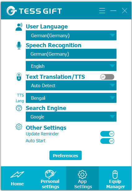 Die Einstellungen zur Tess-Software, die zur Maus gehört 