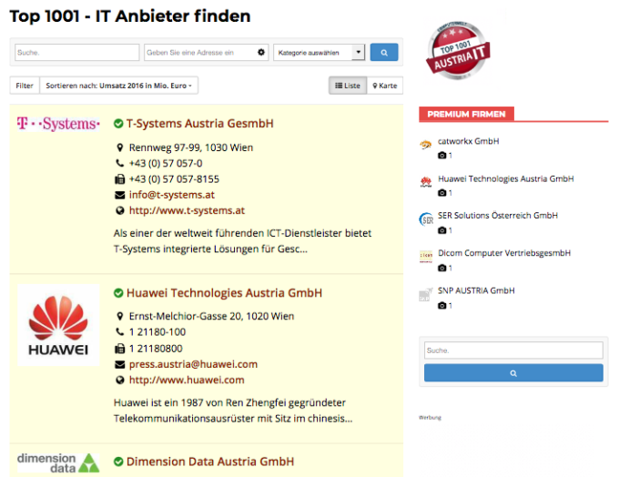 Die Top 1001 Datenbank mit IT-Produktkategorien und Geosuche (c) CW